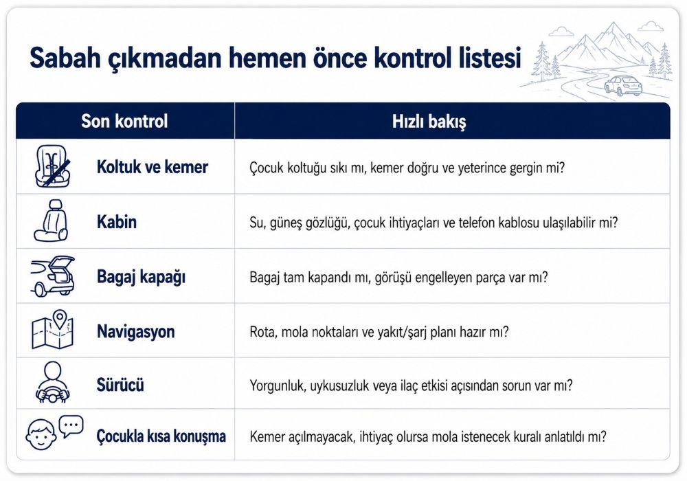 Yolculuktan hemen önce kontrol edilecekler